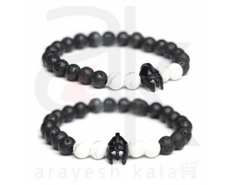 دستبند بدلی سنگی کلاه خودی مشکی و سفید